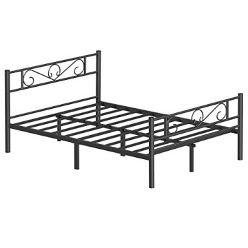 Cadru pat cu somiera si model decorativ, metal, negru, Vasagle - Img 1