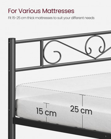 Cadru pat cu somiera si model decorativ, metal, negru, Vasagle - Img 5