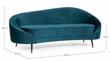 Canapea cu 2 locuri albastru petrol din catifea si lemn de Pin, 183 cm, Seraphin Bizzotto - Img 2