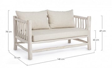 Canapea cu 2 locuri finisaj alb din lemn de Teak, 140 cm, Sahel Bizzotto - Img 2