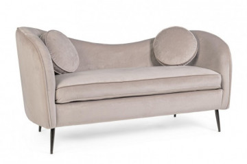Canapea cu 2 locuri gri deschis din catifea si lemn de Pin, 163 cm, Candis Bizzotto - Img 1