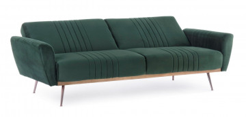 Canapea extensibila cu 3 locuri verde inchis din catifea si lemn de Eucalipt, 210 cm, Johnny Bizzotto - Img 7