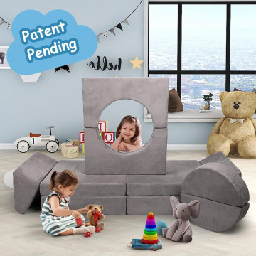 Canapea modulara pentru copii, 10 piese, spuma premium, catifea, gri, Moises - Img 7