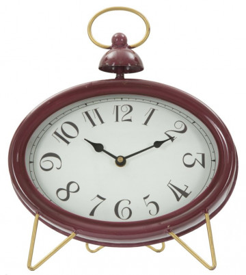 Ceas decorativ de masa rosu bordo din metal, 28,5x5,5x33,5 cm, Glam Bordeaux Mauro Ferretti - Img 2