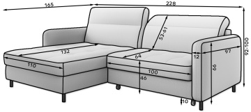 Colțar Gomsi extensibil, 228x165x100 cm, orientare dreapta – Touch 24 – imagine de produs din seria de prezentare