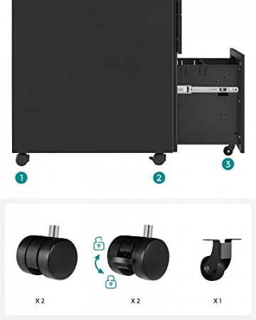 Corp mobil pentru birou / rollbox, 52 x 39 x 60 cm, metal, negru, Songmics - Img 11