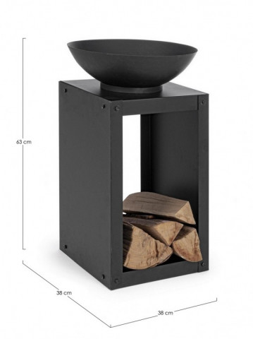 Cos de foc cu compartiment pentru lemne, negru, 38x38H, Efesto Yes - Img 3