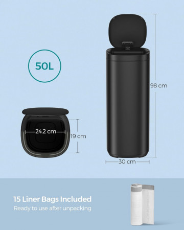Cos de gunoi cu senzor, 30 x 30 x 74,6 cm, metal, negru, Songmics - Img 7