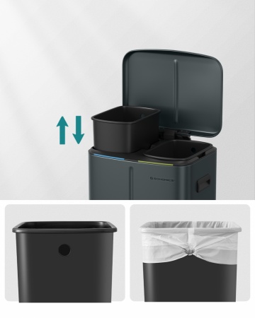 Cos de gunoi pentru reciclare, 44,4 x 40,8 x 60,2 cm, metal, gri inchis, Songmics - Img 5