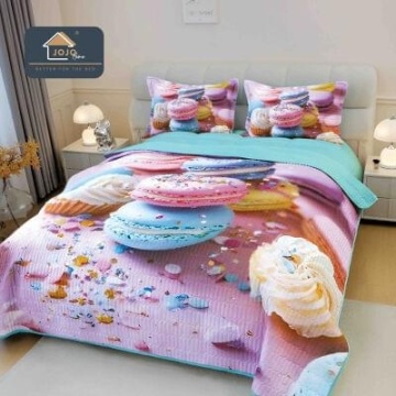 Cuvertură matlasată 5D roz cu macarons JOJO HOME – 3 piese