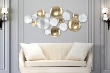 Decoratiune de perete aurie din metal si oglinzi, 118x2,5x60 cm, Glam Gold Mauro Ferretti - Img 5
