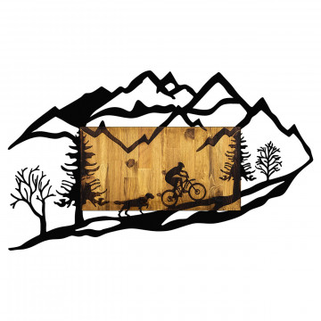 Decoratiune de perete, Bicycle Riding in Nature 1, Metal/lemn, Dimensiune: 110 x 3 x 65 cm, Nuc / Negru - Img 4