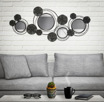 Decoratiune de perete neagra din metal si oglinda, 117x5,5x49 cm, Dark Round Mauro Ferretti - Img 6