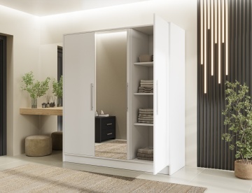 Dulap cu 3 usi si oglinda Alarica 180x60x200 cm – Alb – imagine de ansamblu a produsului