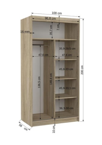 Dulap cu usi glisante 100x200 cm, Asten, ADRK Furniture - Img 11