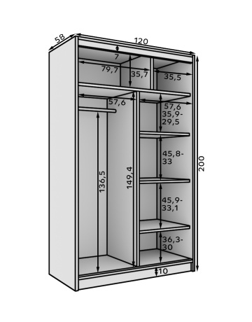 Dulap cu usi glisante, 120x58x200 cm, Castello 120, ADRK Furniture - Img 5