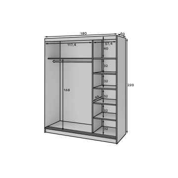 Dulap cu uși glisante Biancco III, 180x60x220 cm – Alb – cadru de prezentare secundar