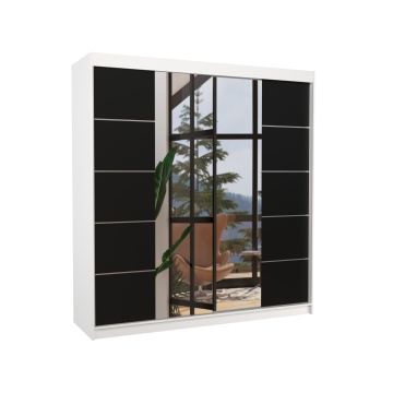 Dulap cu uși glisante DALMATIA – cu oglindă – 200x58x215 cm – Alb / Negru - Img 2
