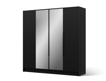 Dulap Lunara cu uși batante – 4 uși – 200x51x200 cm – cu oglindă – Negru – Varianta 1 - Img 2