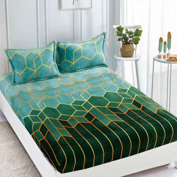 Husa de pat Cocolino cu elastic si 2 fete de perna, pat 2 persoane, verde, HCJ-64 - Img 2