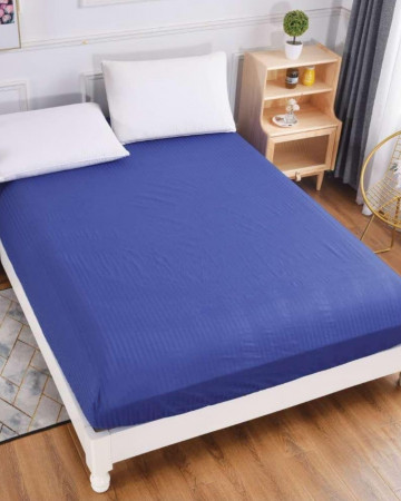 Husa de pat cu elastic, bumbac tip Damasc, pat 2 persoane, albastru, HD-021 - Img 2