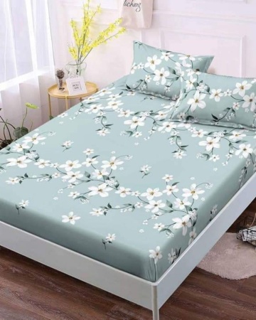 Husa de pat cu elastic si 2 fete de perna, tesatura tip finet, pat 2 persoane, verde menta, HBFJ-16