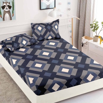 Husa de pat cu elastic si 2 fete de perna, tesatura tip finet, pat 2 persoane, bleumarin / crem, HBF-286