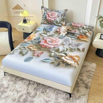 Husă de pat Finet 5D albă cu flori + 2 fețe de pernă | JoJo Home