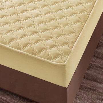 Husa de pat matlasata si 2 fete de perne din catifea, cu elastic, model tip topper, pentru saltea 140x200 cm, crem, HTC-24 - Img 4