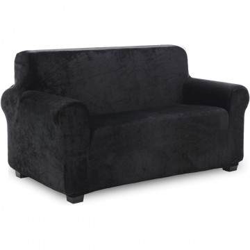 Husa elastica din catifea, canapea 2 locuri, cu brate, negru, HCCJ2-01 - Img 2