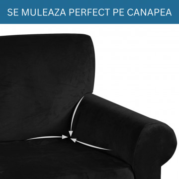 Husa elastica din catifea, canapea 3 locuri, cu brate, negru, HCCJ3-01 - Img 4