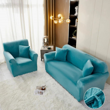 Husa elastica din catifea, canapea 3 locuri, cu brate, turquoise, HCCJ3-05 - Img 10
