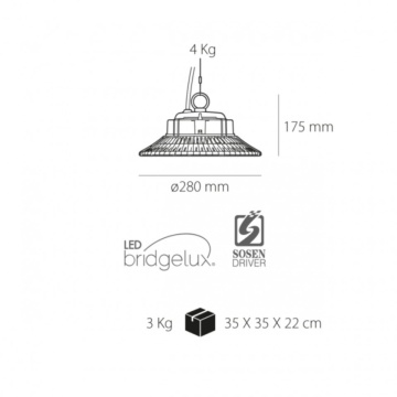 Cadru alternativ al lampii industriale suspendate UFO Kelektron, neagra, LED SMD 100W, 6000K, IP65
