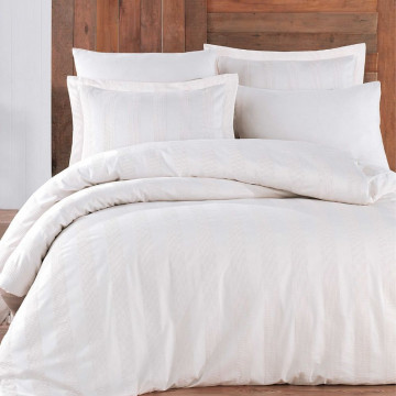 Lenjerie de pat, 100% bumbac, tesatura satin, pat 2 persoane, 6 piese, alb, Wafel, HBS-45