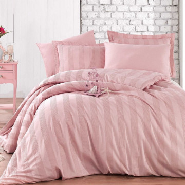 Lenjerie de pat, 100% bumbac, tesatura satin, pat 2 persoane, 6 piese, roz, Wafel, HBS-48