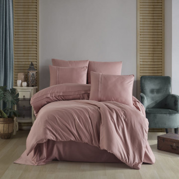 Lenjerie de pat, 100% bumbac, tesatura satin, pat 2 persoane, 6 piese, roz inchis, Plain