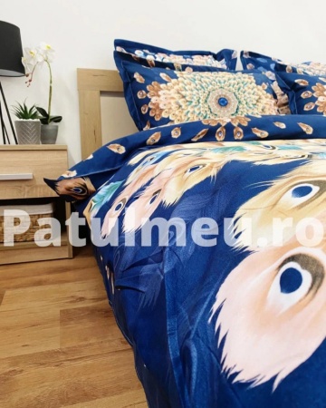 Set FNJD-10 pentru 2 persoane din bumbac tip finet, cearșaf de pat 245x250 cm și model multicolor
