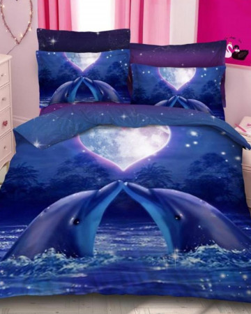 Lenjerie de pat cu 2 fete, bumbac finet, pat 2 persoane, bleumarin, 6 piese, A2-26
