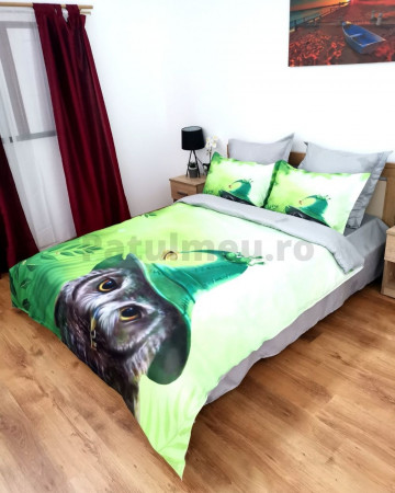 Lenjerie de pat cu 2 fete, imprimeu 3D, tesatura tip finet, pat 2 persoane, verde, 6 piese, A2-14 - Img 3