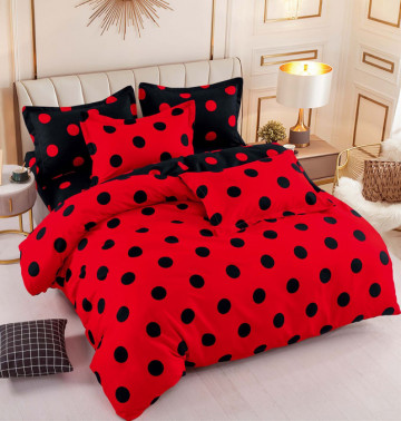 Lenjerie de pat cu 2 fete, tesatura tip finet, pat 2 persoane, rosu / negru, 6 piese, FNJ-388 - Img 1