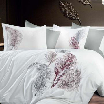 Lenjerie de pat cu broderie, bumbac 100%, pat 2 persoane, 6 piese, alb, Iz