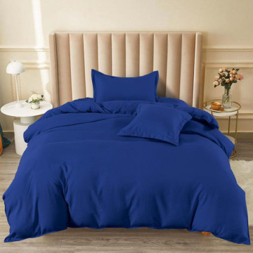 Lenjerie de pat cu elastic, tesatura tip finet, 4 piese, uni, pat 1 persoana, bleumarin, FJ1E-51