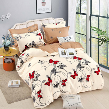 Lenjerie de pat cu elastic, tesatura tip finet, 6 piese, pat 2 persoane, crem, FNJE-96