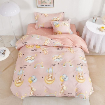 Lenjerie de pat cu elastic, tesatura tip finet, pat 1 persoana, 4 piese, roz pal, T60-91