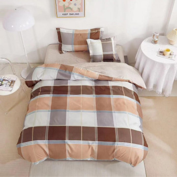 Lenjerie de pat cu elastic, tesatura tip finet, pat 1 persoana, 4 piese, maro, T60-101