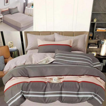 Lenjerie de pat cu elastic, tesatura tip finet, pat 2 persoane, 6 piese, gri inchis, T242