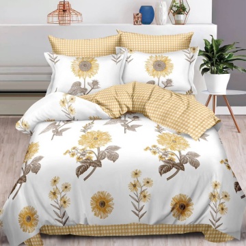 Lenjerie de pat cu elastic, tesatura tip finet, pat 2 persoane, alb / galben, 6 piese, T215