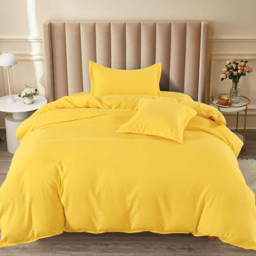 Lenjerie de pat cu elastic, tesatura tip finet, uni, pat 1 persoana, 4 piese, galben, T60-64