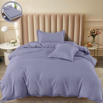 Lenjerie de pat cu elastic, tesatura tip finet, uni, pat 1 persoana, 4 piese, mov deschis, T60-52