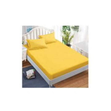 Lenjerie de pat cu elastic, tesatura tip finet, uni, pat 2 persoane, galben, 6 piese, FNE-169 - Img 2